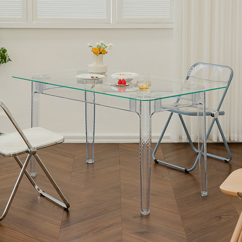 Modern Tempered Glass Desktop Geometric Acrylic Legs Dining Table for Dining Room