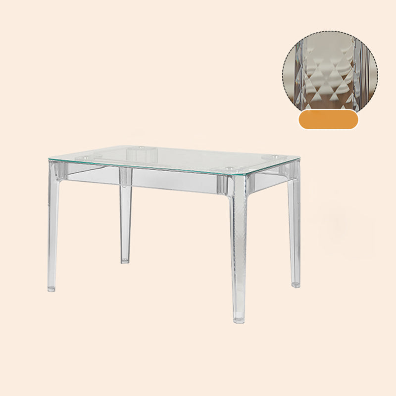 Modern Tempered Glass Desktop Geometric Acrylic Legs Dining Table for Dining Room