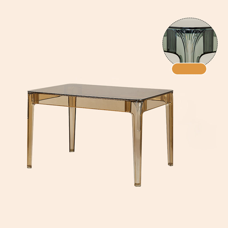 Modern Tempered Glass Desktop Geometric Acrylic Legs Dining Table for Dining Room