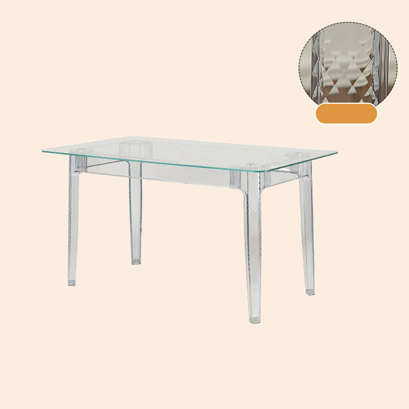 Modern Tempered Glass Desktop Geometric Acrylic Legs Dining Table for Dining Room