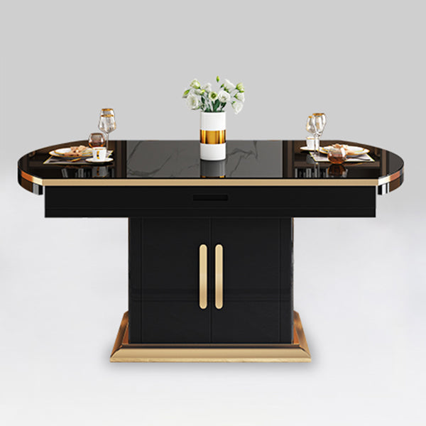 Modern Collapsible Tempered Glass Desktop Dining Table with Lockers for Dining Room