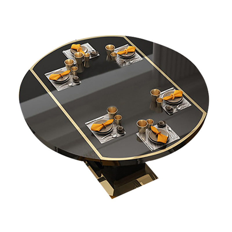 Modern Round Tempered Glass Desktop Collapsible Dining Table for Dining Room
