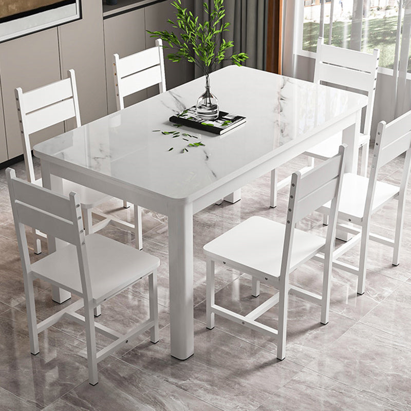 Modern Glass Desktop Rectangle Dining Table Metal Legs for Dining Room