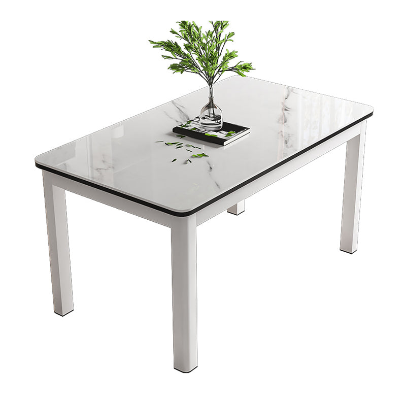 Modern Glass Desktop Rectangle Dining Table Metal Legs for Dining Room