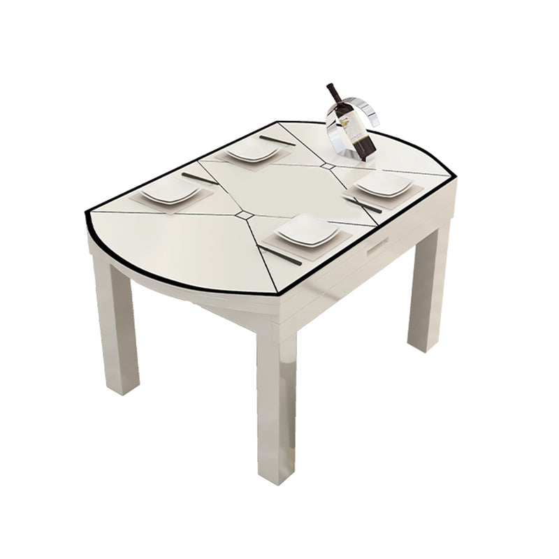 Modern Glass Desktop Stretchable Dining Table Oak Base for Dining Room