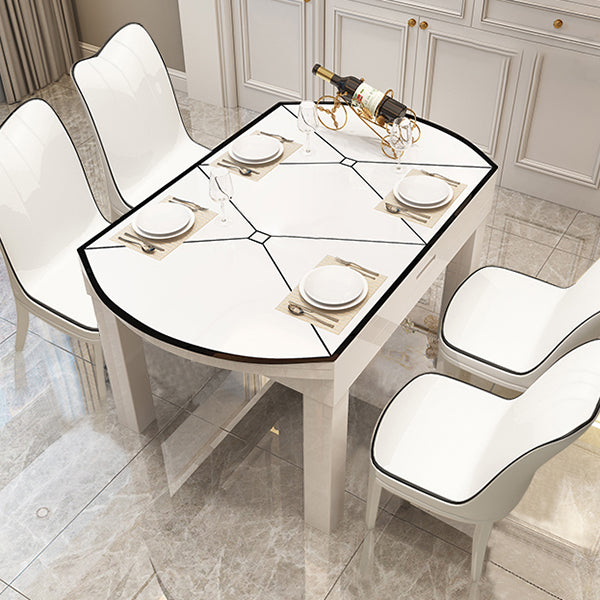 Modern Glass Desktop Stretchable Dining Table Oak Base for Dining Room