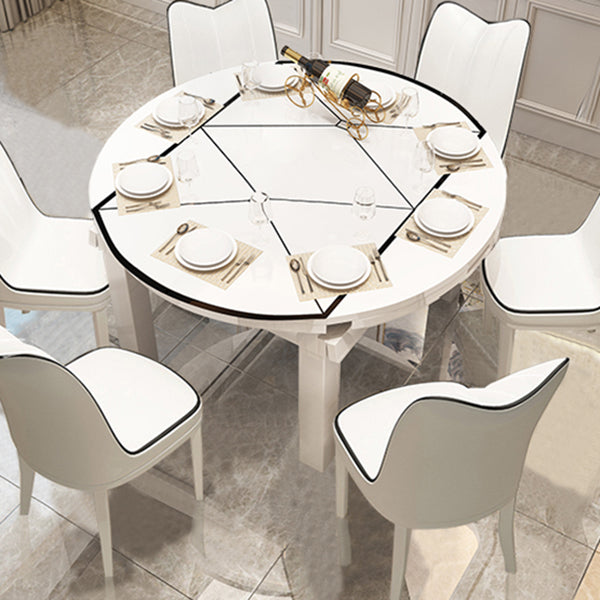 Modern Glass Desktop Stretchable Dining Table Oak Base for Dining Room