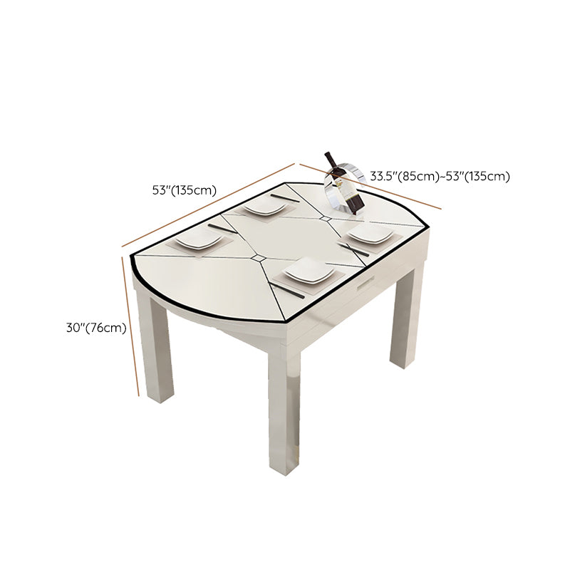 Modern Glass Desktop Stretchable Dining Table Oak Base for Dining Room