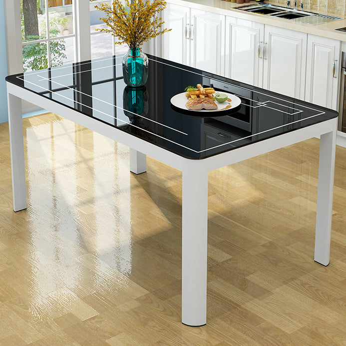 Modern Glass Desktop Rectangle Dining Table 4 Legs for Dining Room