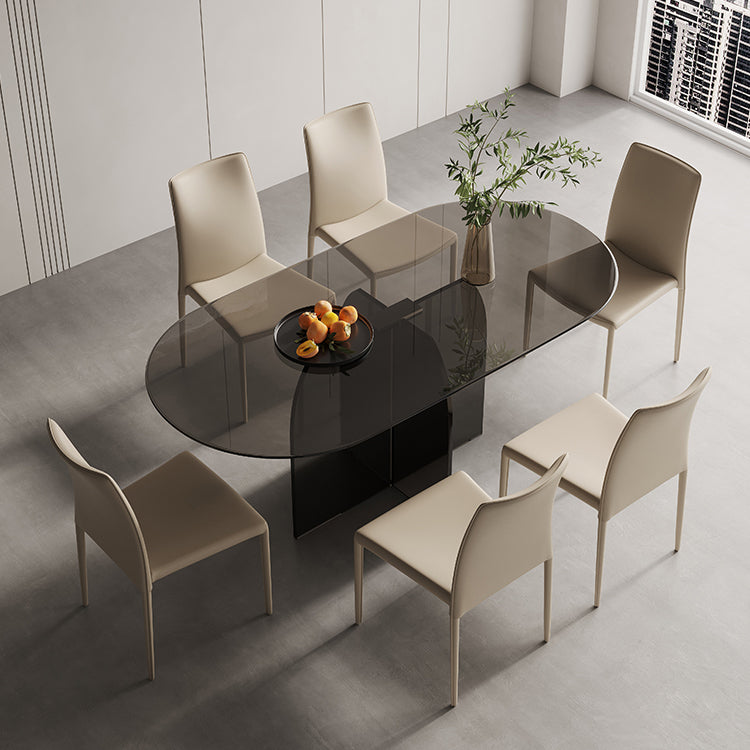 Modern Transparent Gray Glass Desktop Ellipse Dining Table for Dining Room