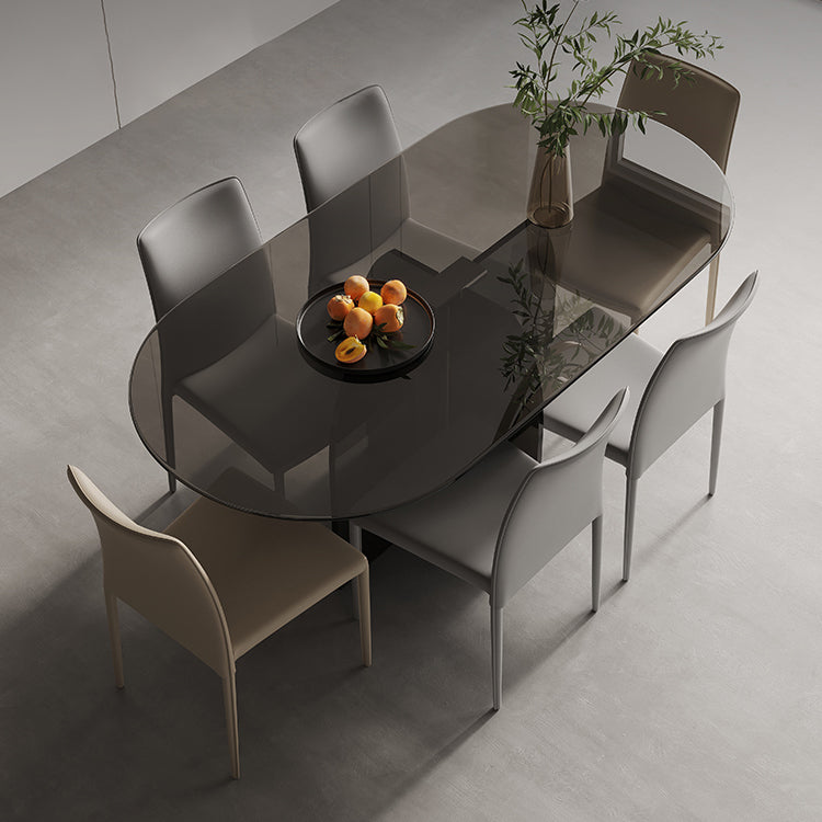 Modern Transparent Gray Glass Desktop Ellipse Dining Table for Dining Room