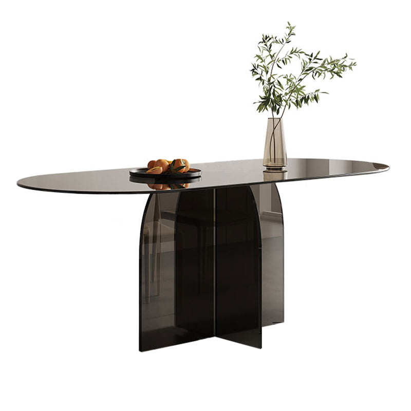 Modern Transparent Gray Glass Desktop Ellipse Dining Table for Dining Room