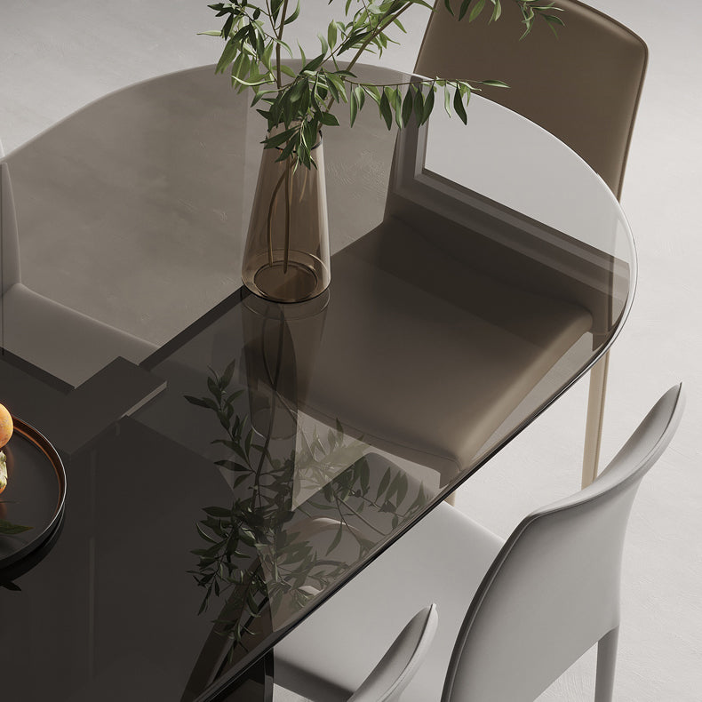 Modern Transparent Gray Glass Desktop Ellipse Dining Table for Dining Room