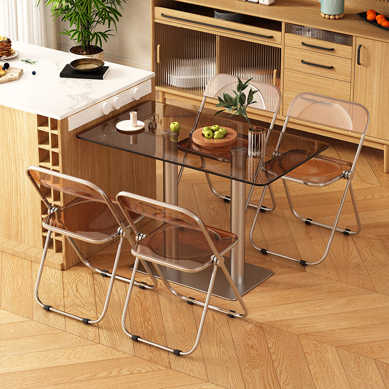Modern Glass Desktop Geometric Dining Table Metal Base for Dining Room