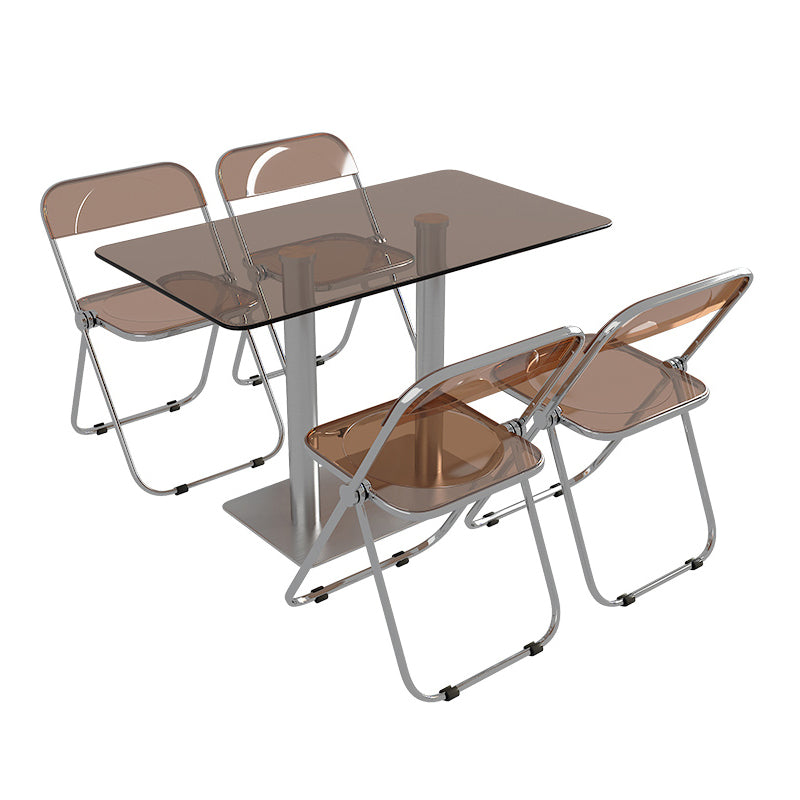 Modern Glass Desktop Geometric Dining Table Metal Base for Dining Room