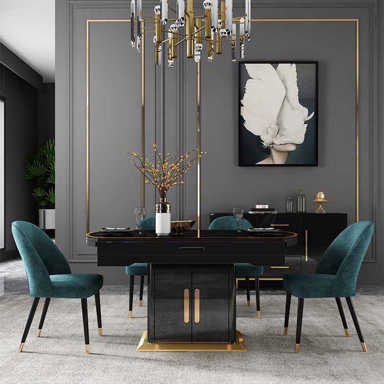Modern Collapsible Glass Desktop Dining Table with Lockers for Dining Room
