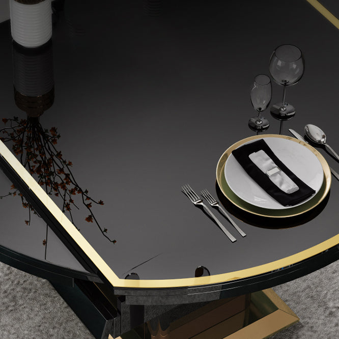 Modern Collapsible Glass Desktop Dining Table with Lockers for Dining Room