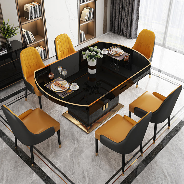 Modern Collapsible Glass Desktop Dining Table with Wooden Lockers