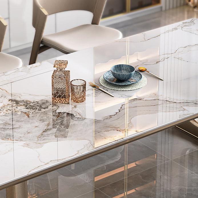 Glossy White Stone Top Dining Table Set for Home 1/2/5/7 Pcs Modern Dinette Set