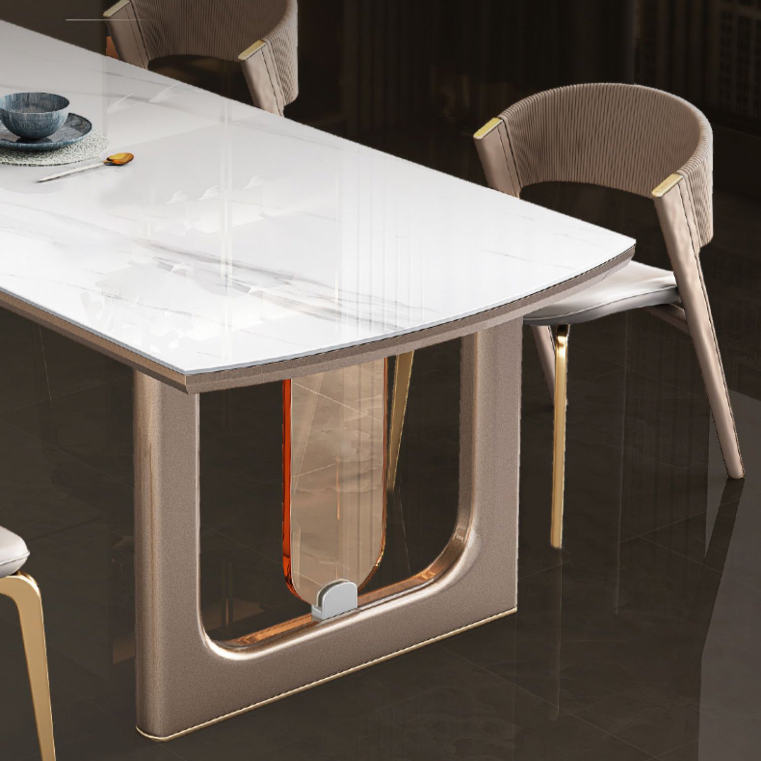 Glossy White Stone Top Dining Table Set for Home 1/2/5/7 Pcs Modern Dinette Set