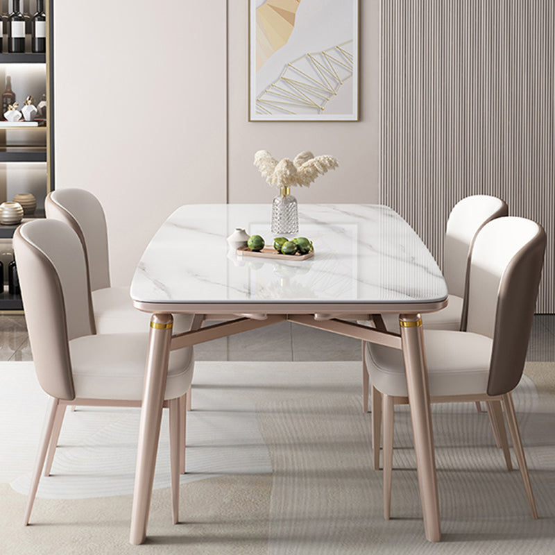 White Dining Table Set 1/5/7 Pieces Stone Dinette Set for Kitchen
