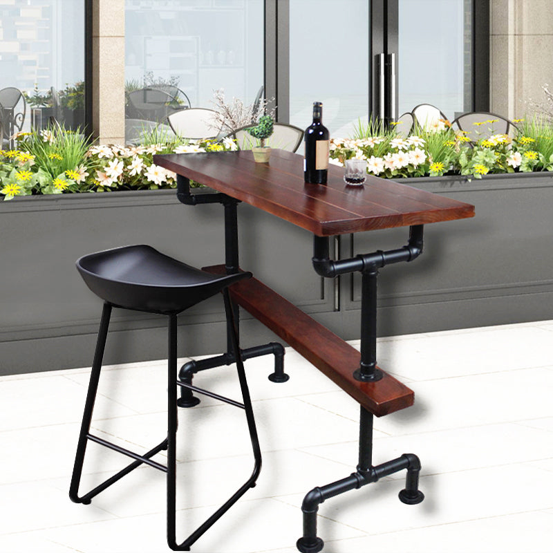 Industrial Metal and Wood Pub Table in Brown with Plastic Stools Set