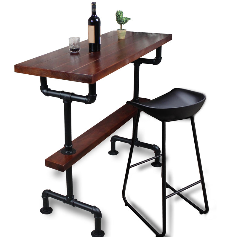 Industrial Metal and Wood Pub Table in Brown with Plastic Stools Set