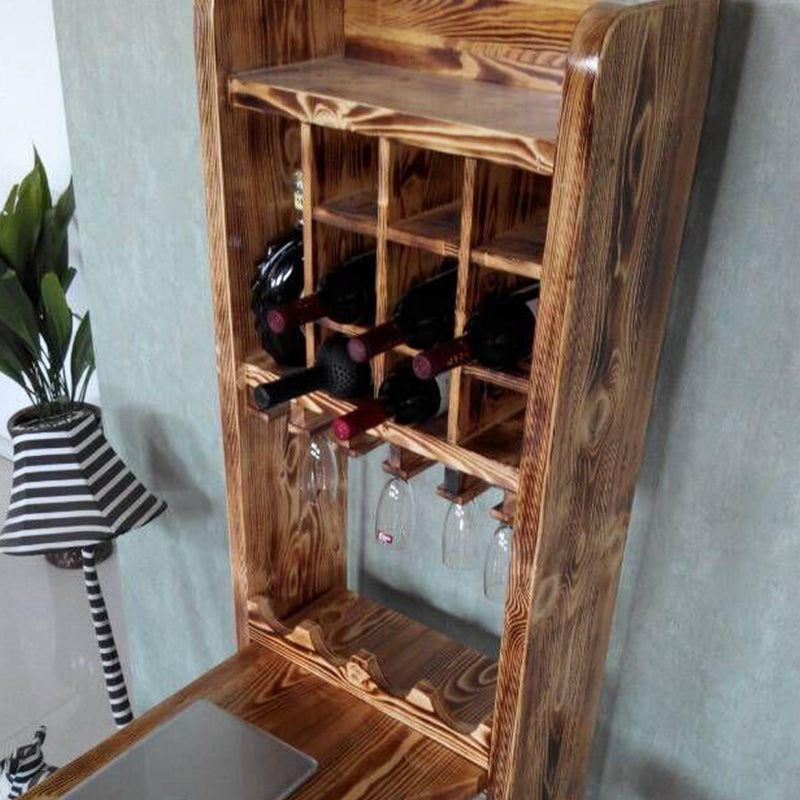 Brown Pine Wood Bistro Table with Wine Holder Pub Table for Home