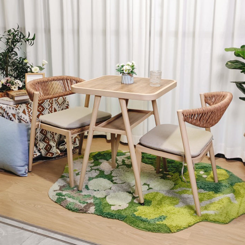 Faux Wooden Dining Table Set with Rattan Chairs for Outdoors