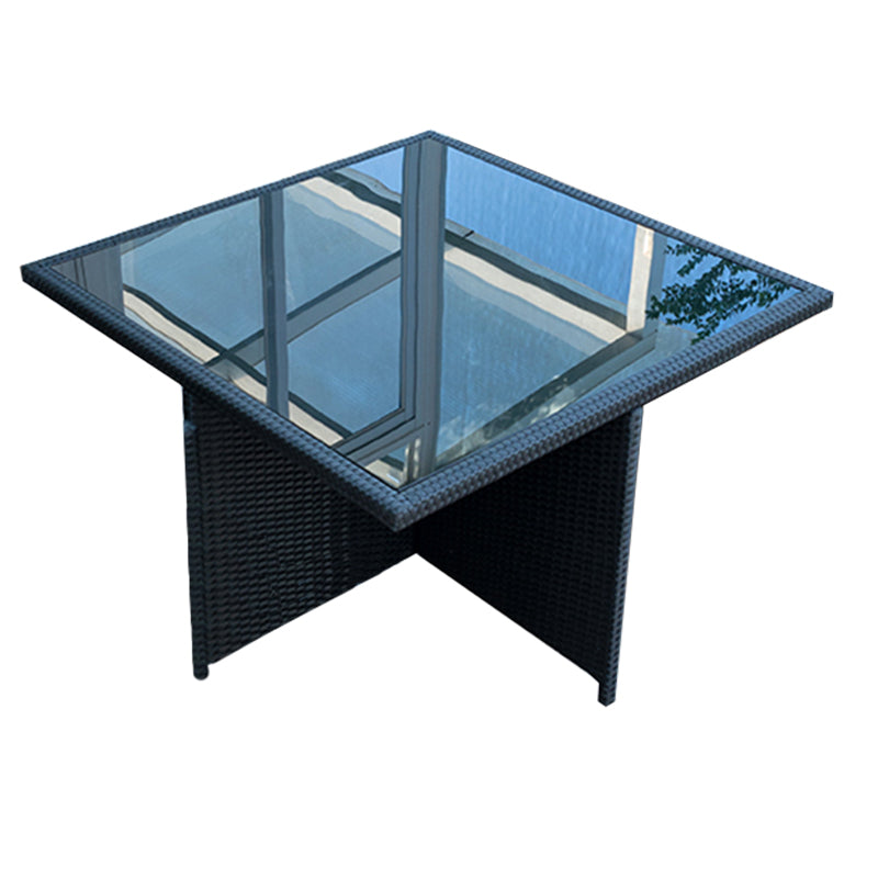 Rattan Dining Table Set with Black Tempered Glass Table for Courtyard