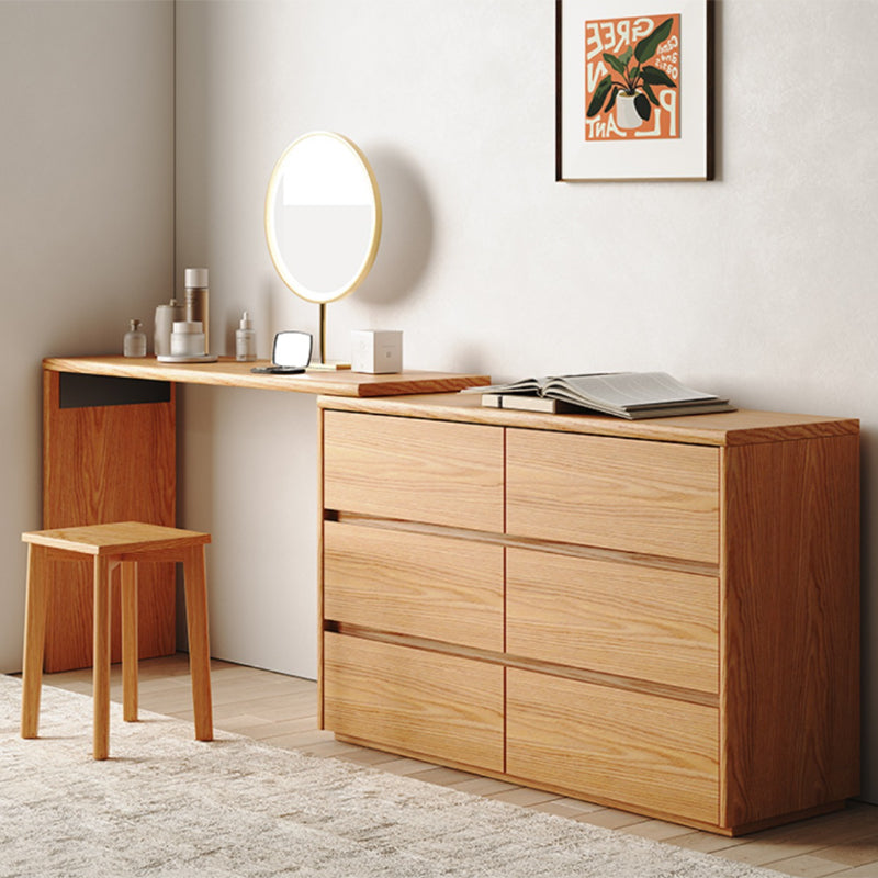 Contemporary Oak With Drawer Natural Mirror Bedroom Dressing Table