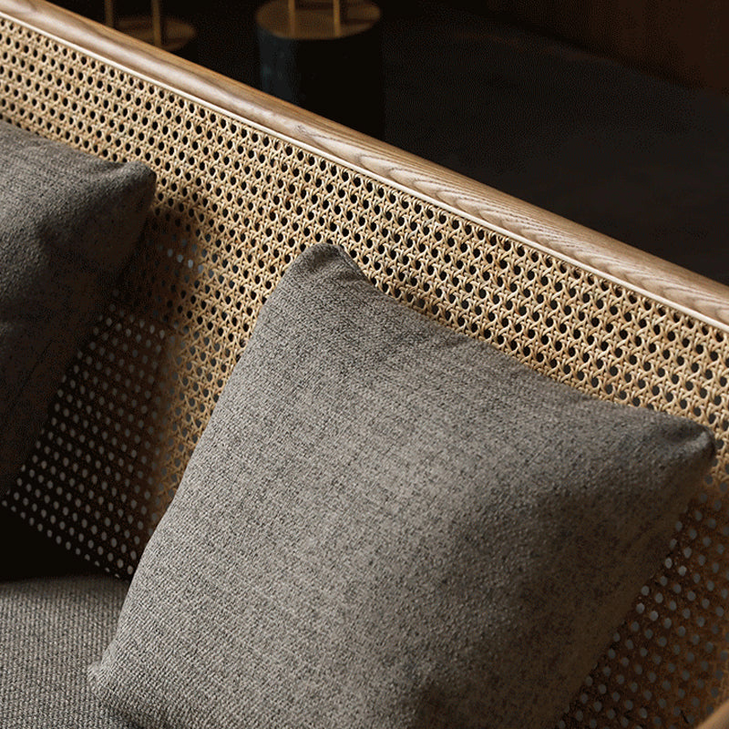 Sloped Arm Fabric Sofa in Grey Tropical Sofa with Bolster Pillows