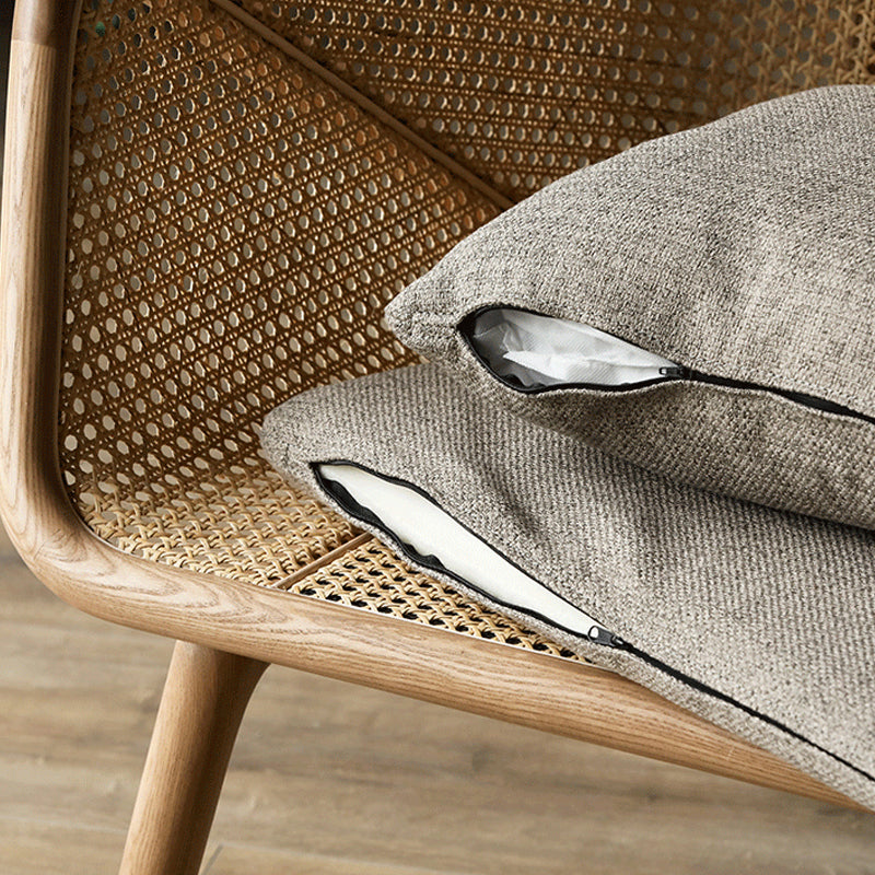 Sloped Arm Fabric Sofa in Grey Tropical Sofa with Bolster Pillows
