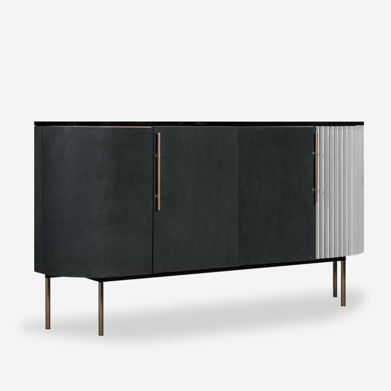 Metal and Solid Wood Cabinet Black Bar Pulls Straight Legs Accent Cabinet