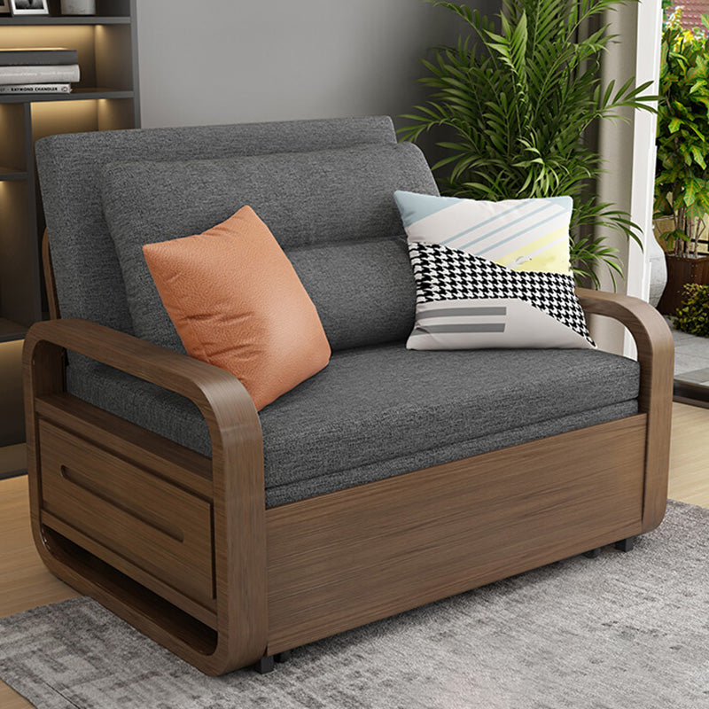 Contemporary Square Arms Sofa Bed Fabric Sleeper Sofa in Gray