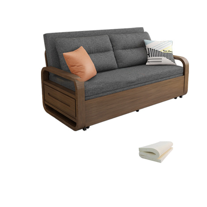 Contemporary Square Arms Sofa Bed Fabric Sleeper Sofa in Gray