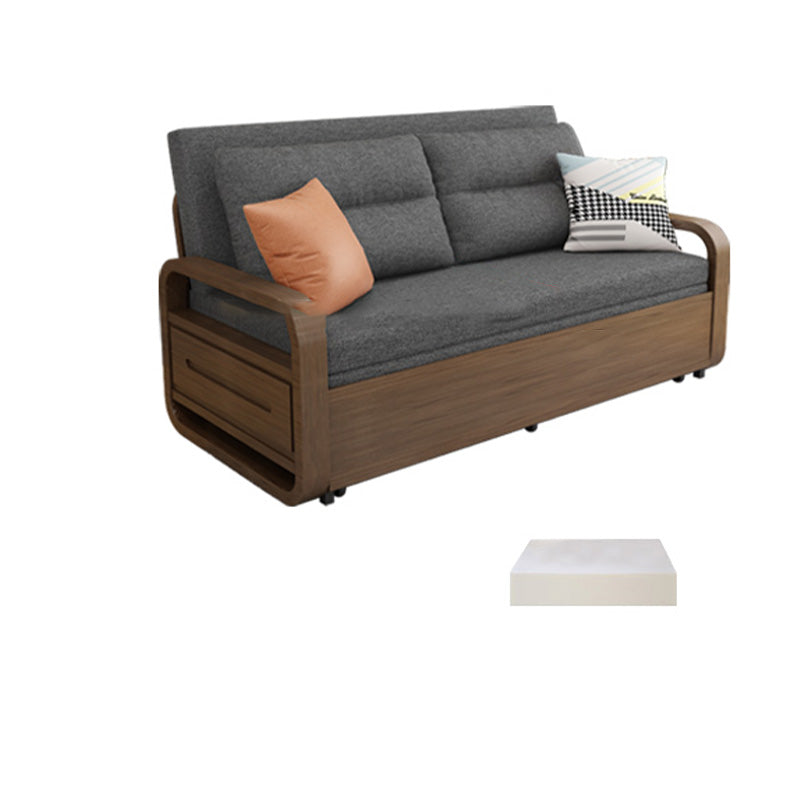 Contemporary Square Arms Sofa Bed Fabric Sleeper Sofa in Gray