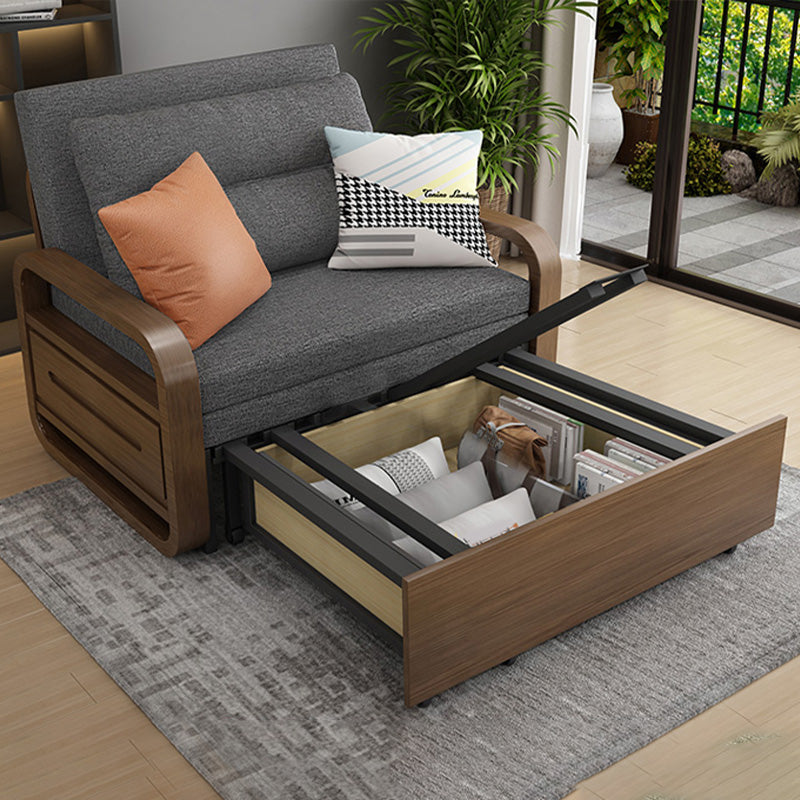 Contemporary Square Arms Sofa Bed Fabric Sleeper Sofa in Gray