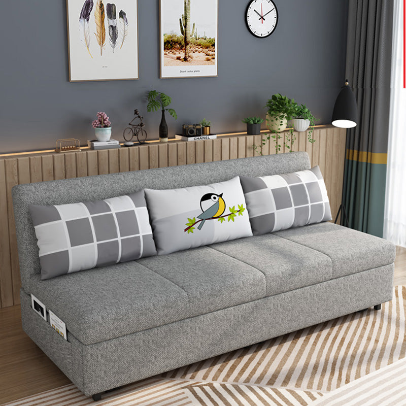 Contemporary Fabric Futon And Mattress, Storage Sleeper Sofa in Grey
