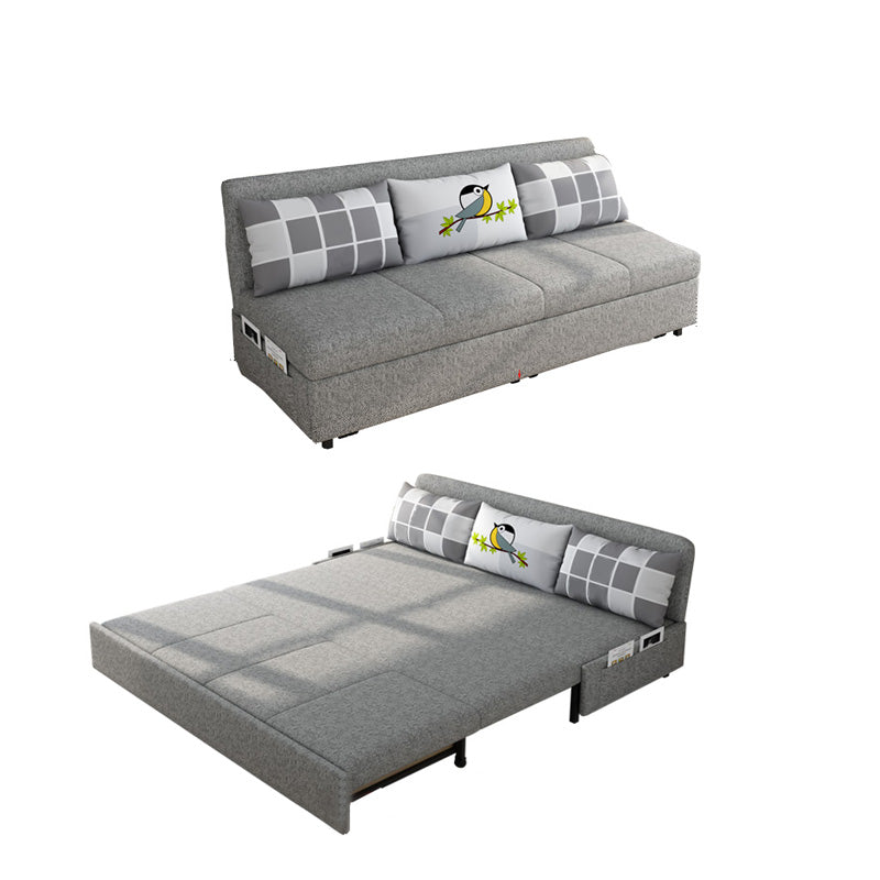 Contemporary Fabric Futon And Mattress, Storage Sleeper Sofa in Grey