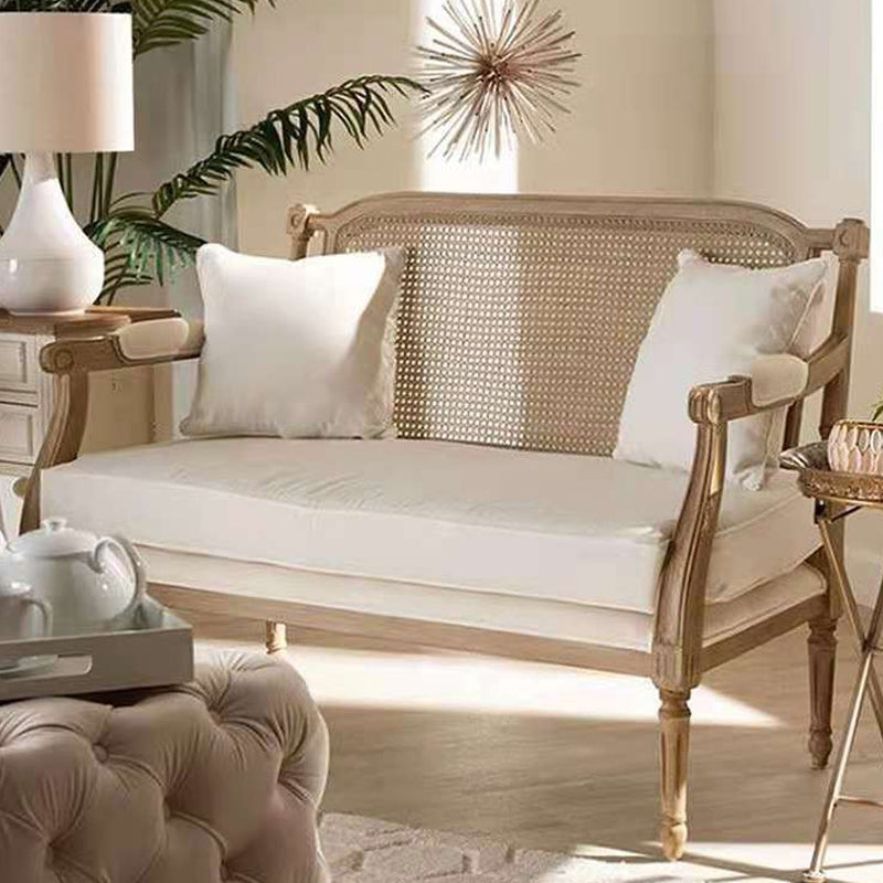 Solid Wood Tropical Sofa with Loose Back and Square Arm in Linen