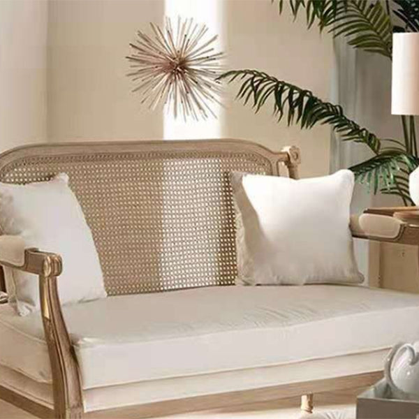 Solid Wood Tropical Sofa with Loose Back and Square Arm in Linen