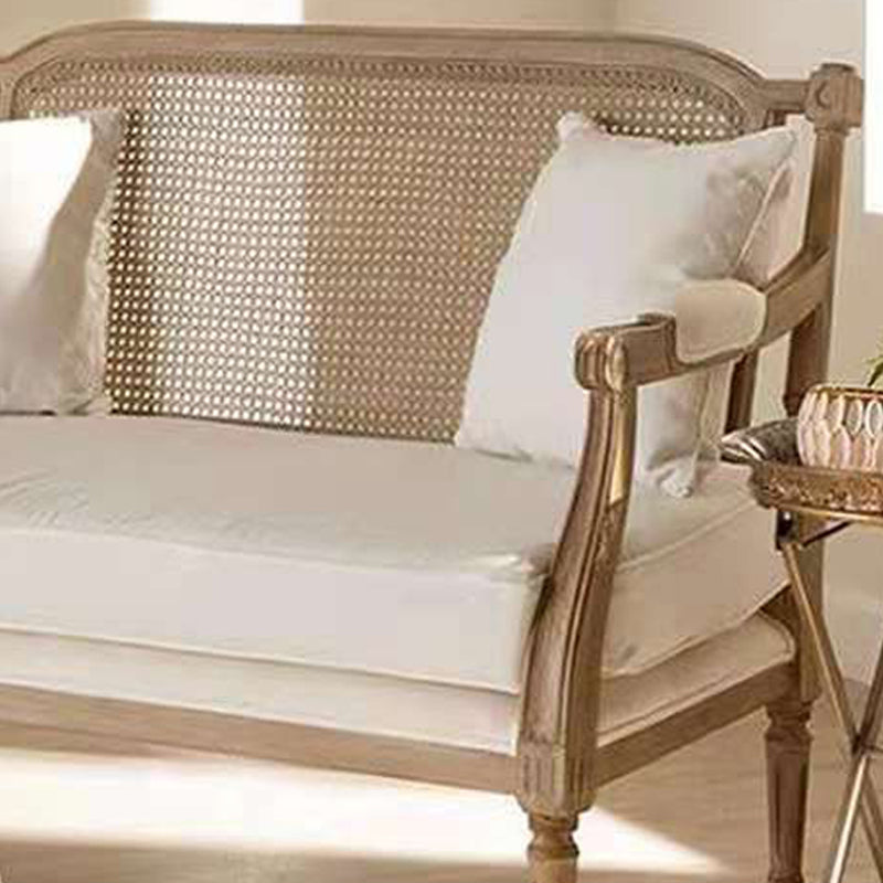 Solid Wood Tropical Sofa with Loose Back and Square Arm in Linen
