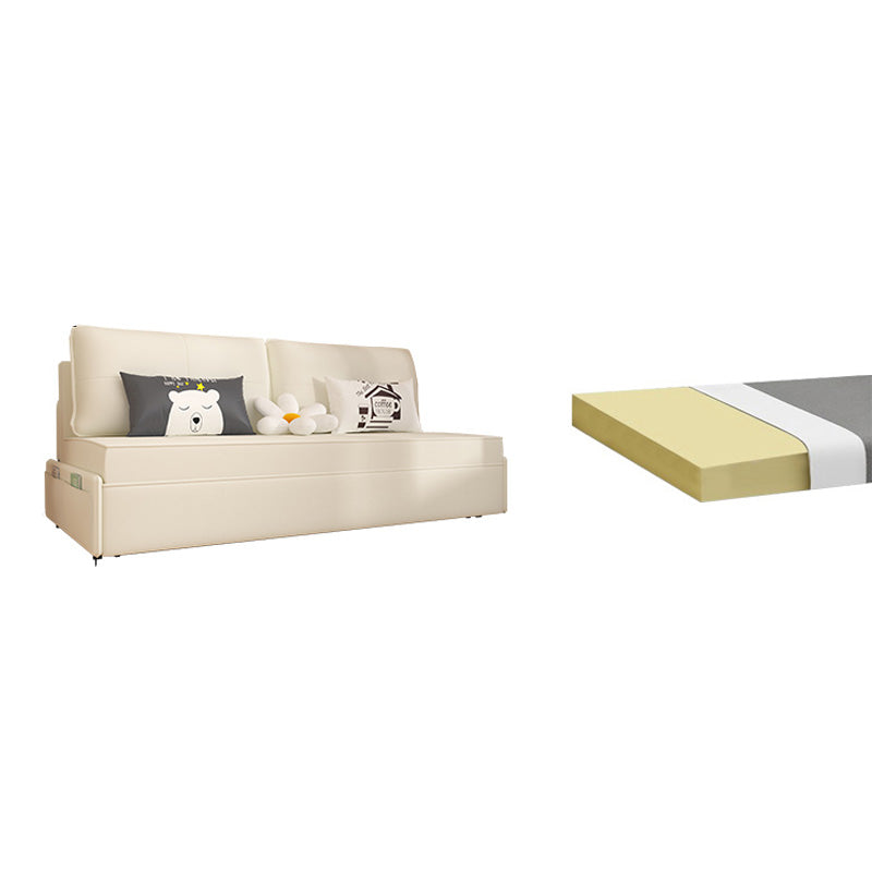 Faux Leather Futon Sofa Bed Glam Storage Sleeper Sofa in White