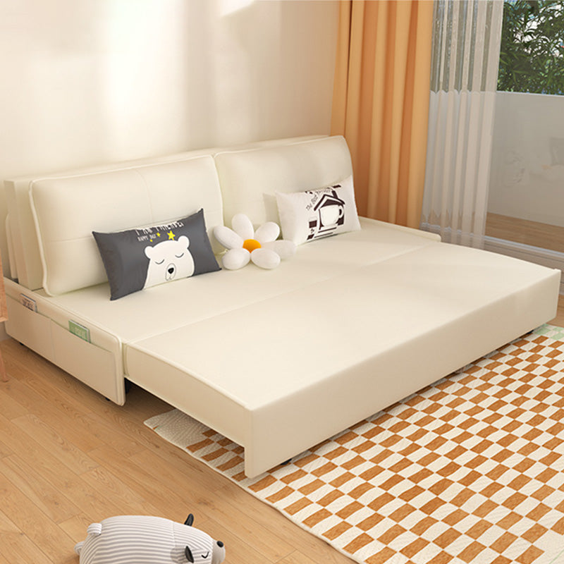 Faux Leather Futon Sofa Bed Glam Storage Sleeper Sofa in White