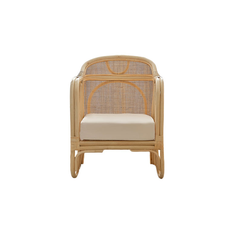 Solid Wood Sofa with Rattan Accent Tropical Living Room Sofa in Light Brone
