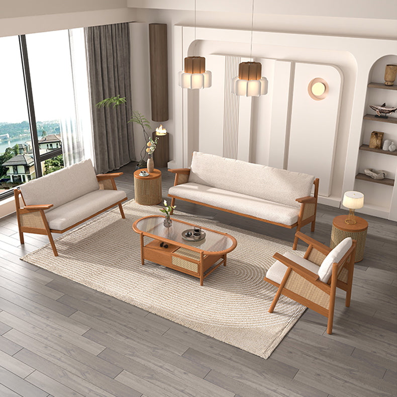 Tropical Living Room Sofa with Loose Back and Square Arm in Linen