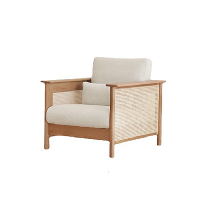 Solid Wood Sofa Square Arm Sofa with Loose Back in Natural Frame