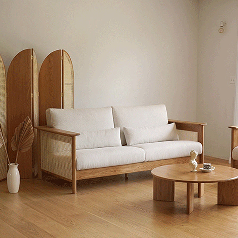 Solid Wood Sofa Square Arm Sofa with Loose Back in Natural Frame