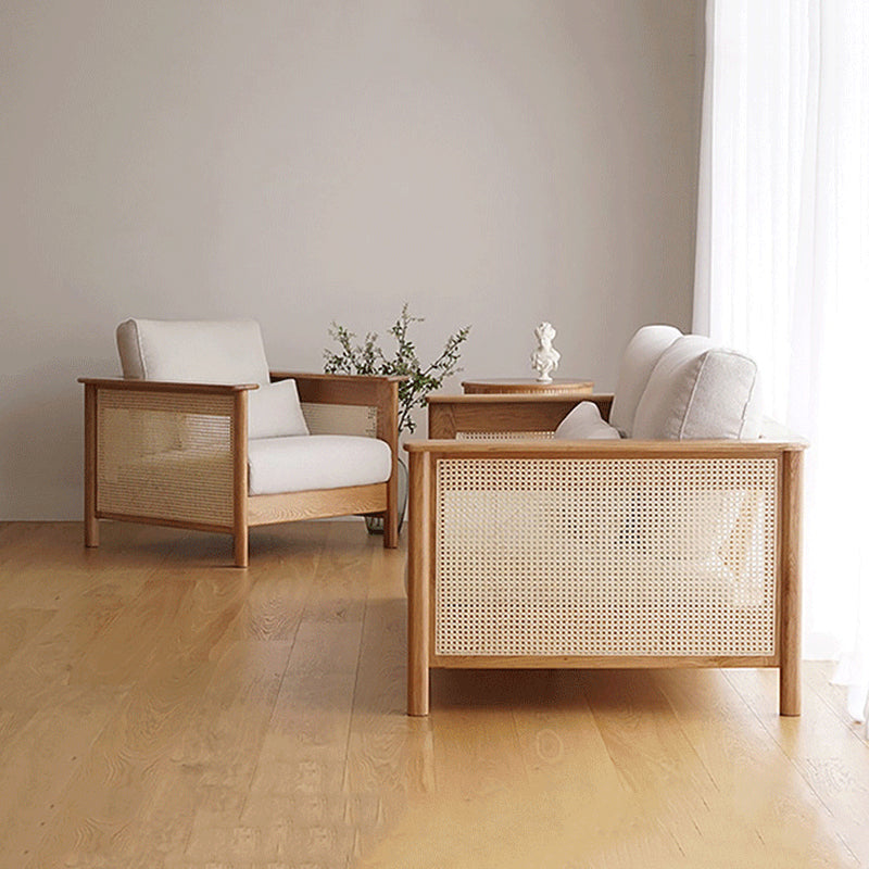 Solid Wood Sofa Square Arm Sofa with Loose Back in Natural Frame